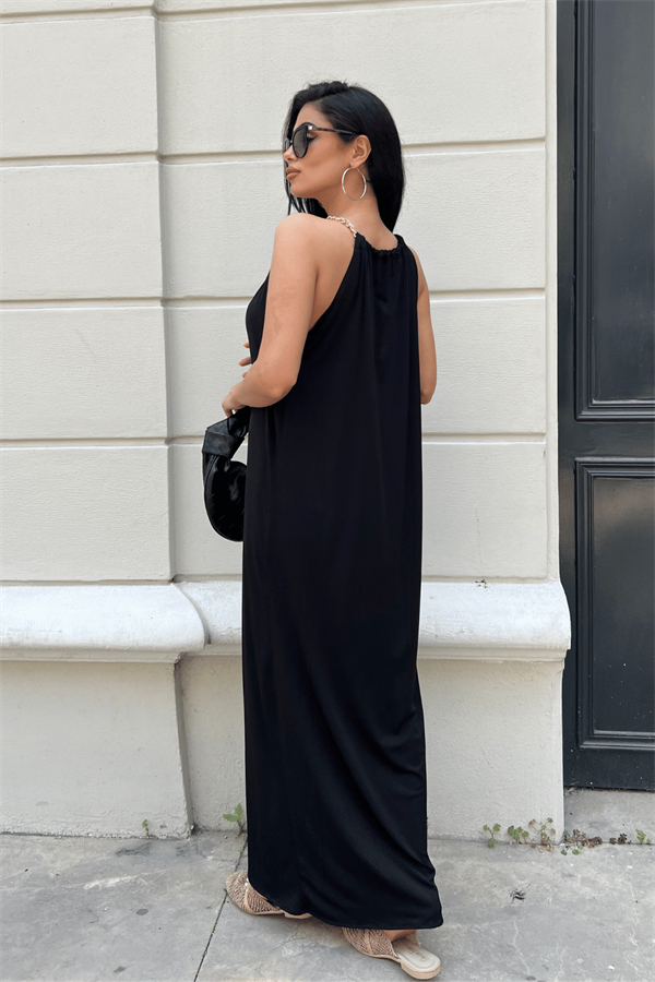 Tiril Jarse Kumaş Zincir Detaylı Elbise - SİYAH