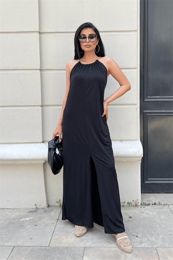 Tiril Jarse Kumaş Zincir Detaylı Elbise - SİYAH