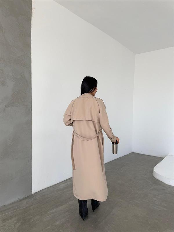 Torino Kumaş Önü Düğmeli Trençkot - KREM