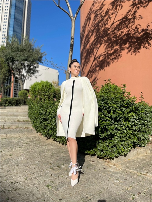 Knitwear Fabric Pencil Dress - White