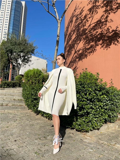 Knitwear Fabric Pencil Dress - White