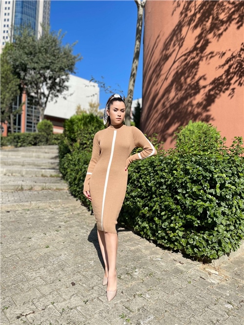 Knitwear Fabric Pencil Dress - Brown