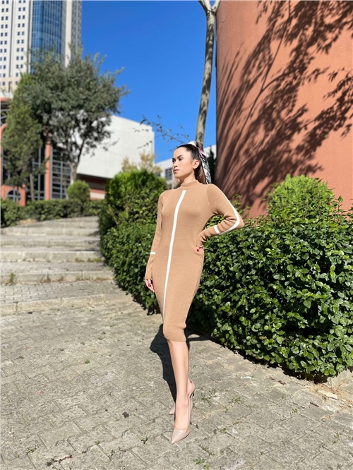 Knitwear Fabric Pencil Dress - Brown