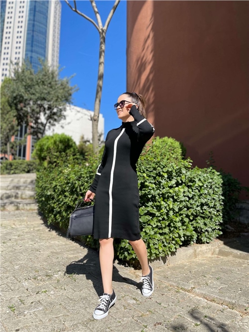 Knitwear Fabric Pencil Dress - Black