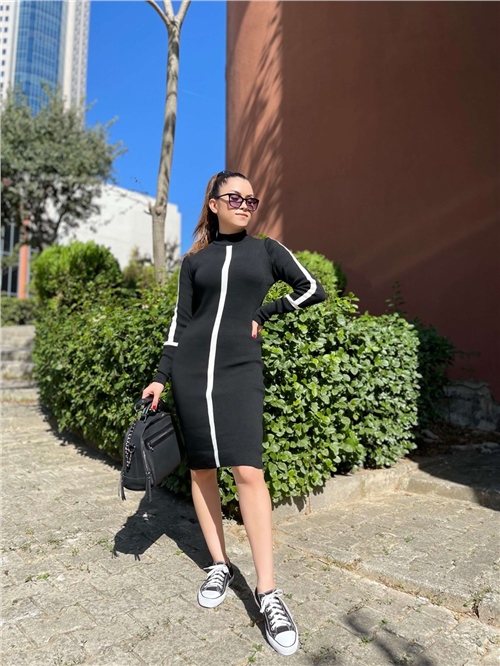 Knitwear Fabric Pencil Dress - Black