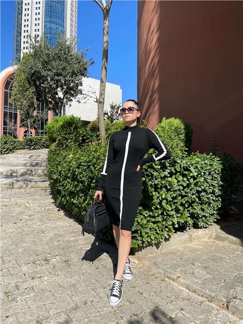 Knitwear Fabric Pencil Dress - Black