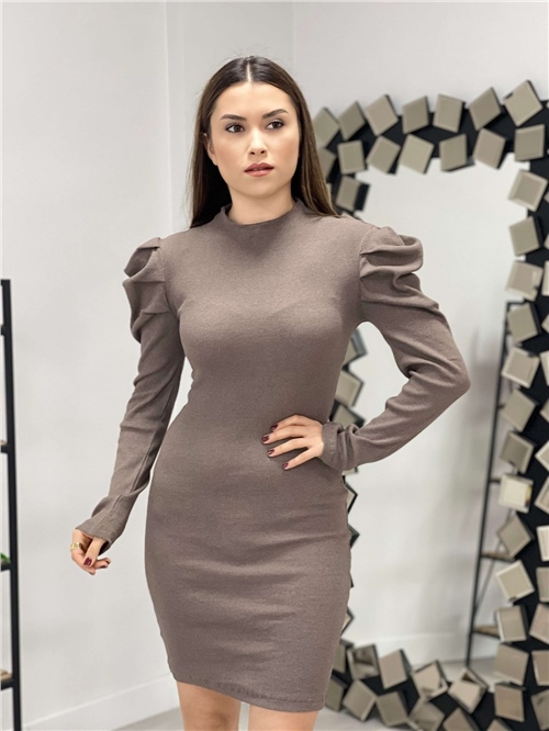 Knitwear Shoulder Detailed Dress= - Brown