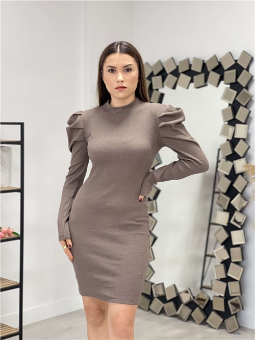 Knitwear Shoulder Detailed Dress= - Brown