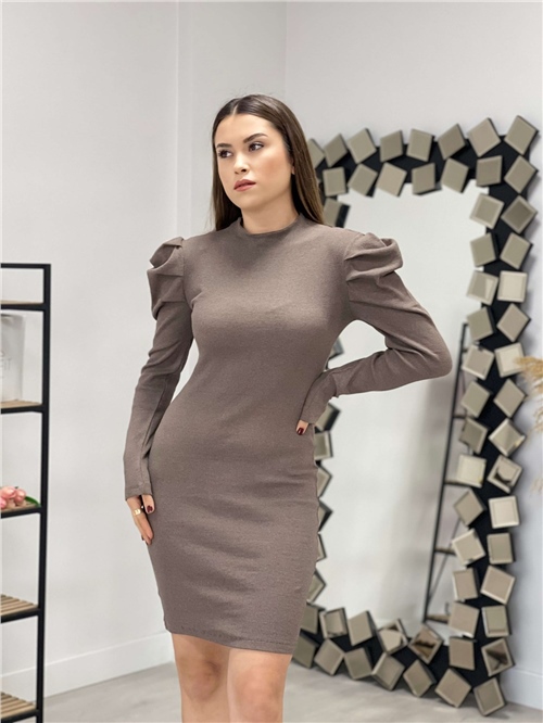 Knitwear Shoulder Detailed Dress= - Brown