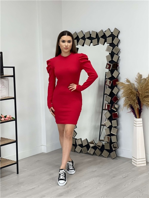 Knitwear Shoulder Detailed Dress= - Red