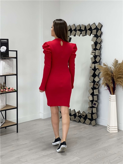 Knitwear Shoulder Detailed Dress= - Red