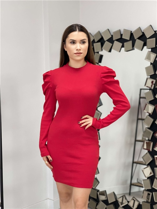 Knitwear Shoulder Detailed Dress= - Red