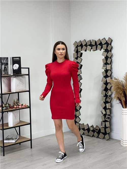 Knitwear Shoulder Detailed Dress= - Red