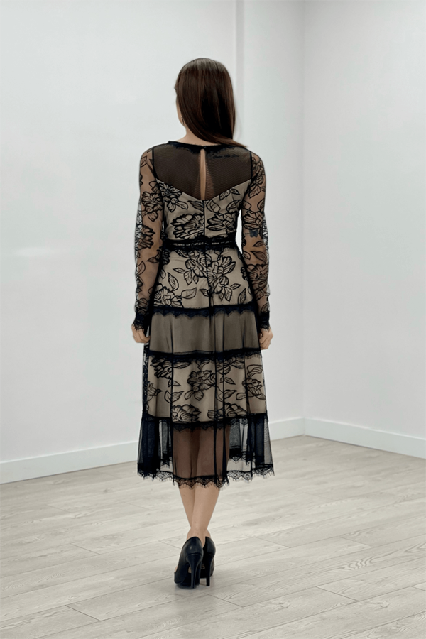 Tulle Lace Midiboy Dress - BLACK