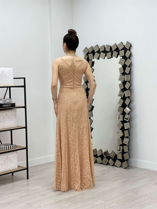 فستان سمكة بتصميم تول ترتر - ذهب