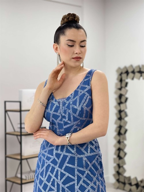 فستان سمكة بتصميم تول ترتر - ازرق نيلي