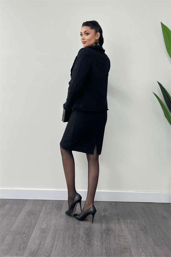 Tüvit Kumaş Etek Ceket Takım - SİYAH