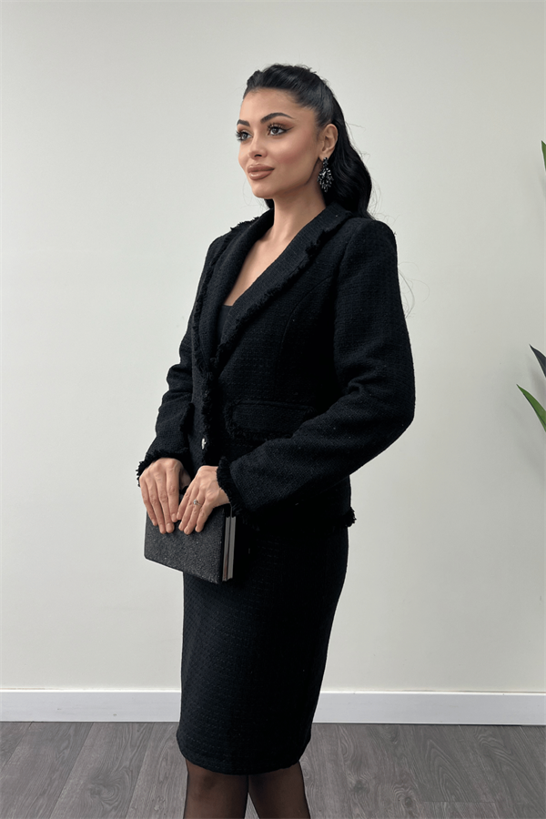 Tüvit Kumaş Etek Ceket Takım - SİYAH