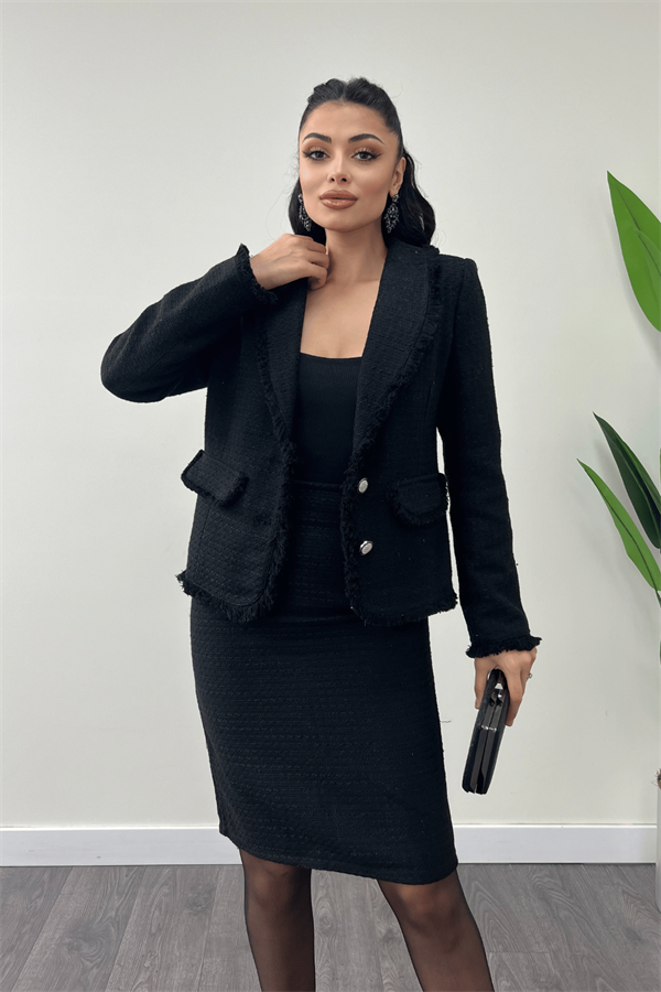 Tüvit Kumaş Etek Ceket Takım - SİYAH