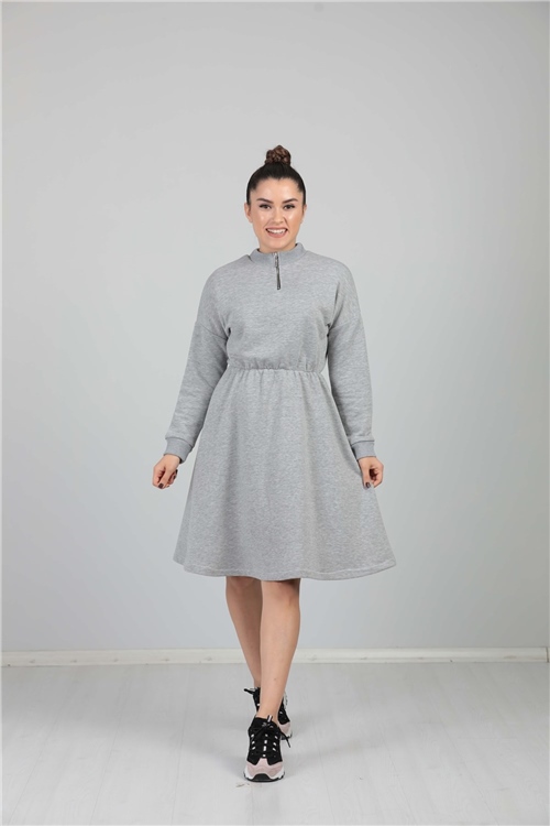 Three Yarn Zipper Detailed Dress - Gray