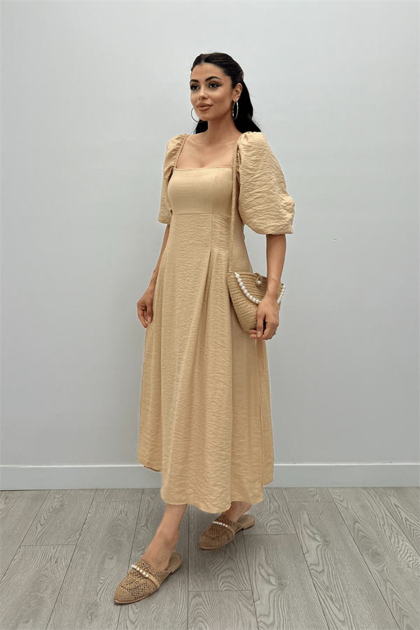 Viscon Fabric Midi Dress - Cream
