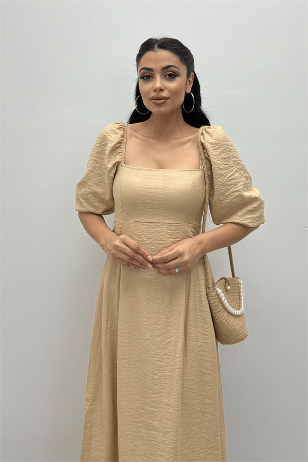 Viscon Fabric Midi Dress - Cream