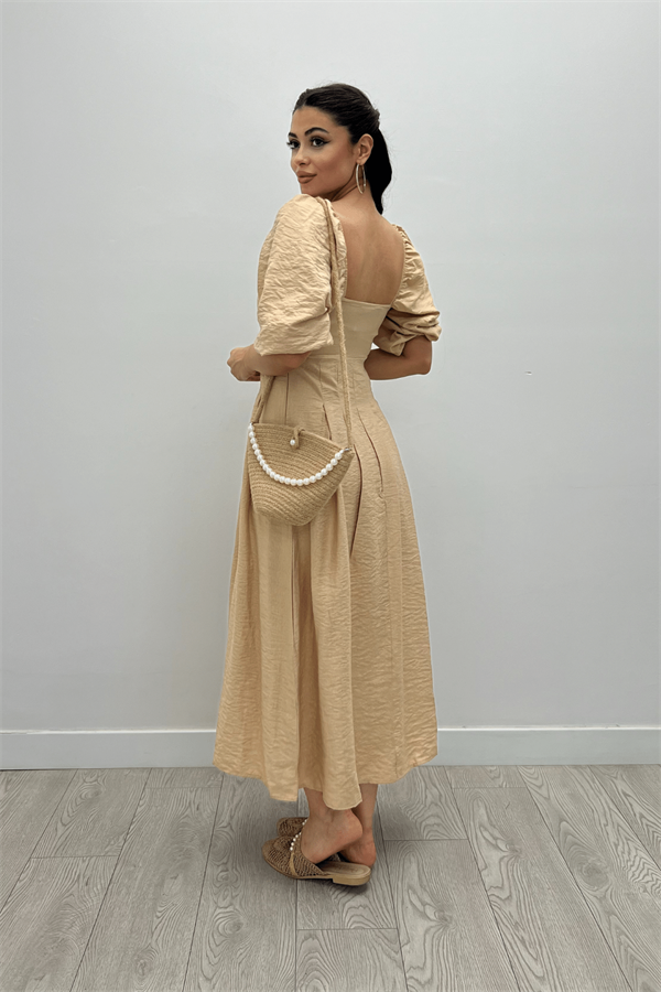 Viscon Fabric Midi Dress - Cream