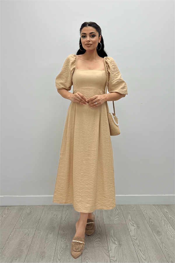 Viscon Fabric Midi Dress - Cream