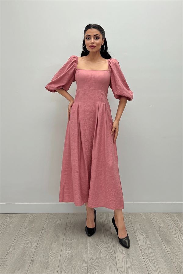 Viscon Fabric Midi Dress - Powder