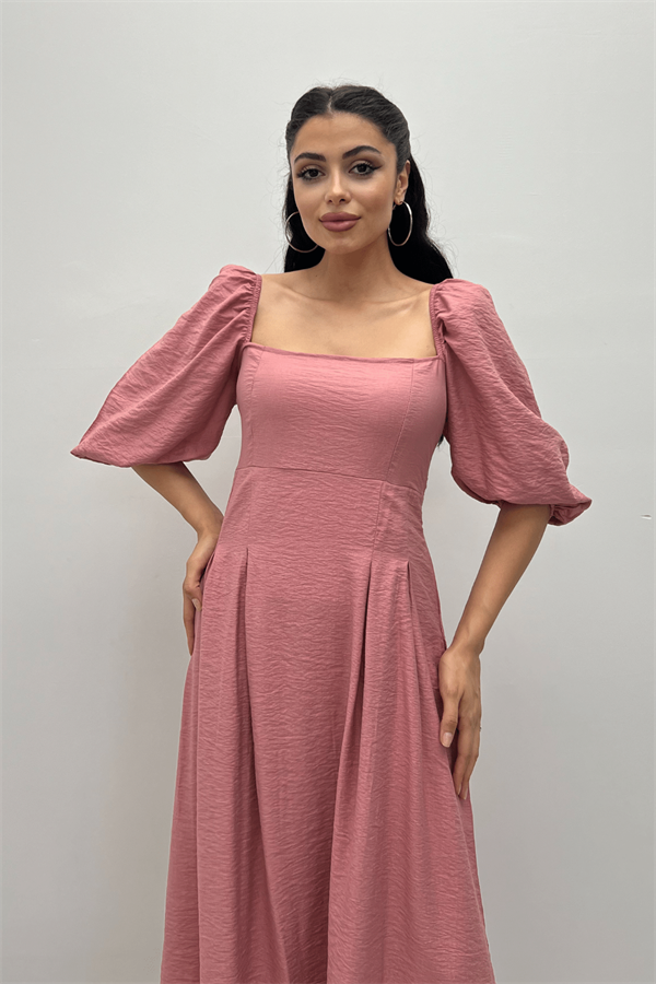 Viscon Fabric Midi Dress - Powder