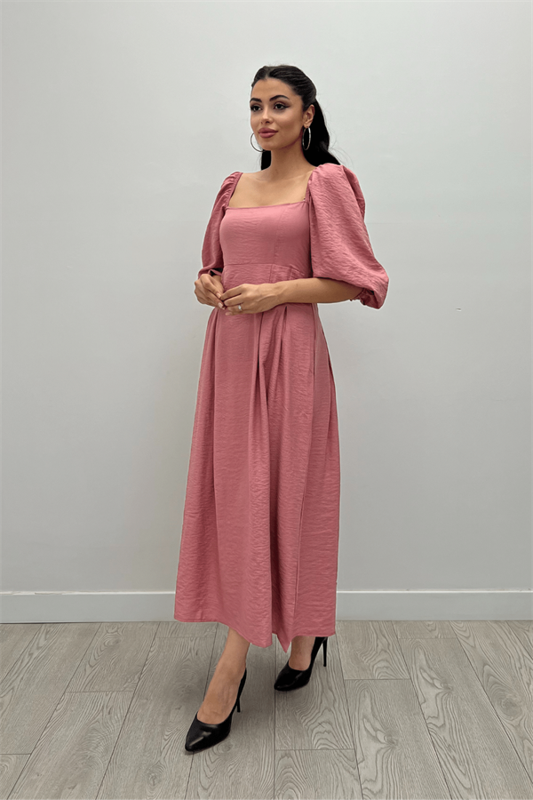 Viscon Fabric Midi Dress - Powder