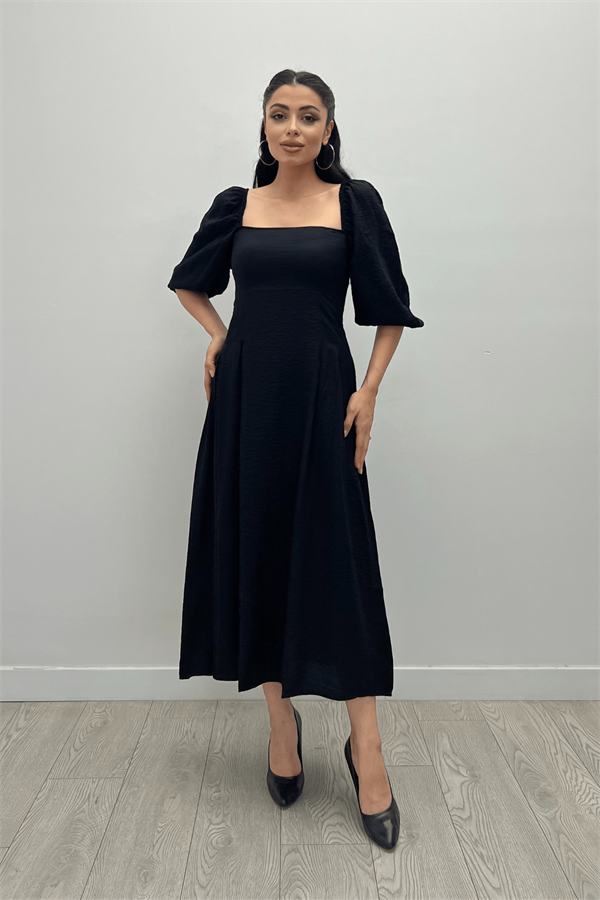 Viscon Fabric Midi Dress - Black