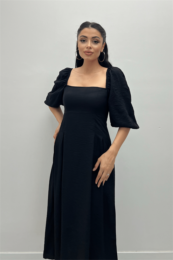 Viscon Fabric Midi Dress - Black