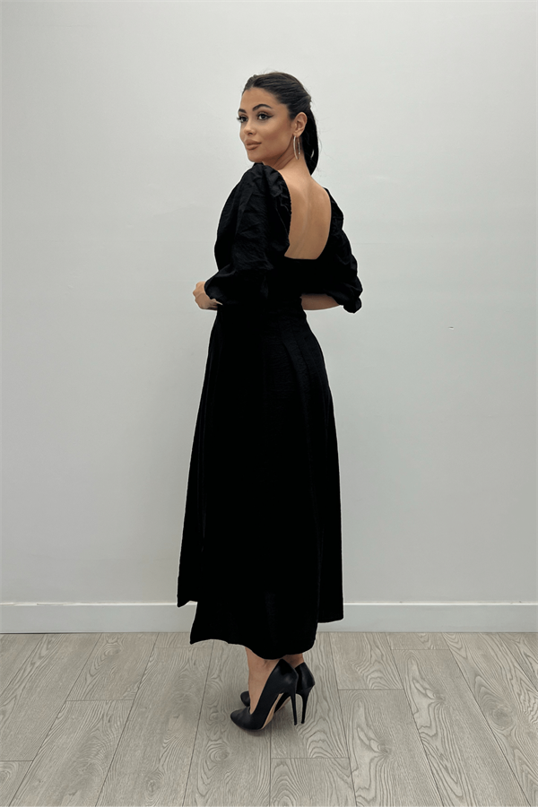 Viscon Fabric Midi Dress - Black