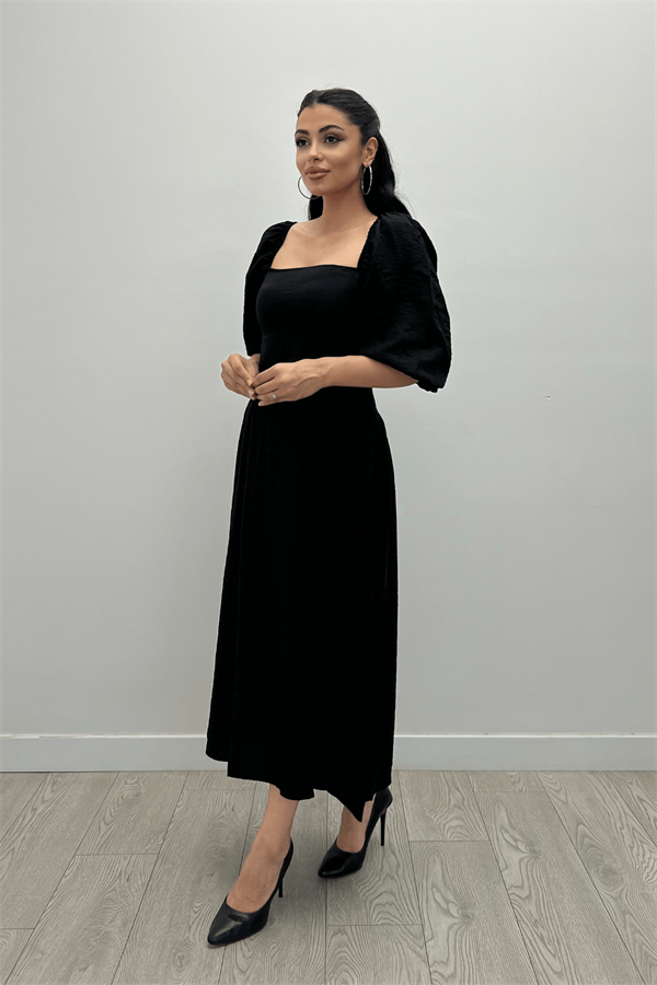 Viscon Fabric Midi Dress - Black