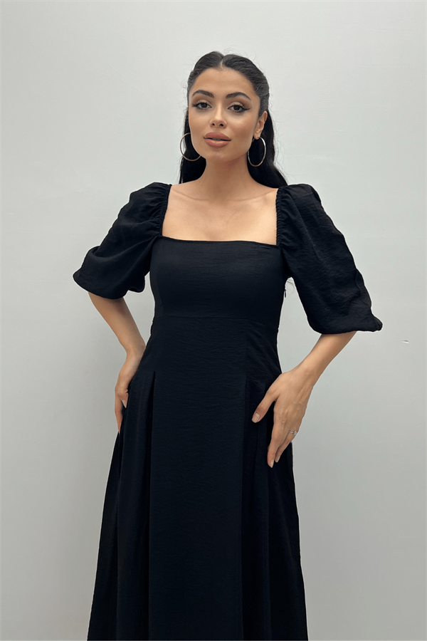 Viscon Fabric Midi Dress - Black