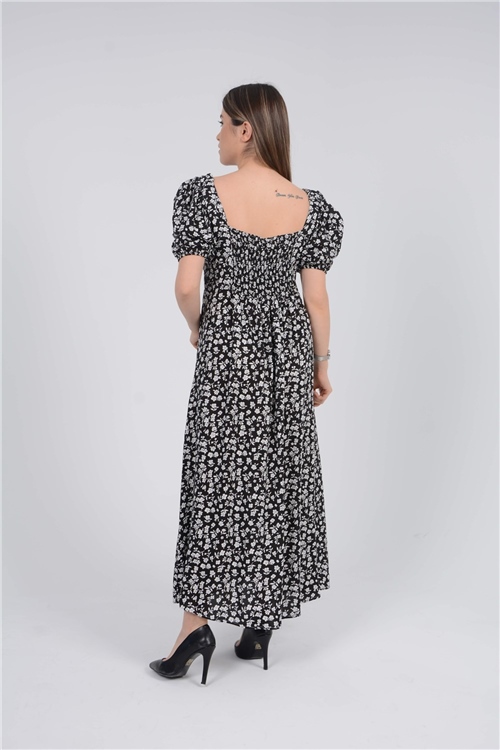 Viscone Fabric Slit Detailed Dress - Black