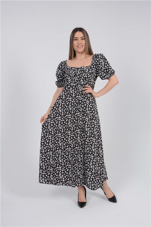 Viscone Fabric Slit Detailed Dress - Black