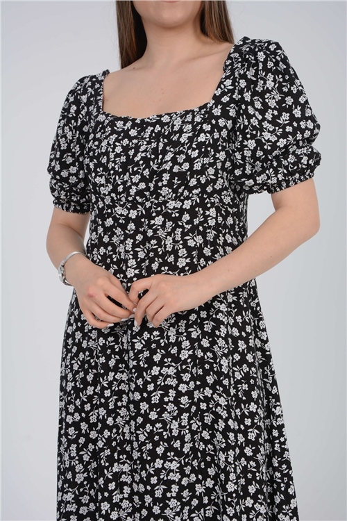 Viscone Fabric Slit Detailed Dress - Black