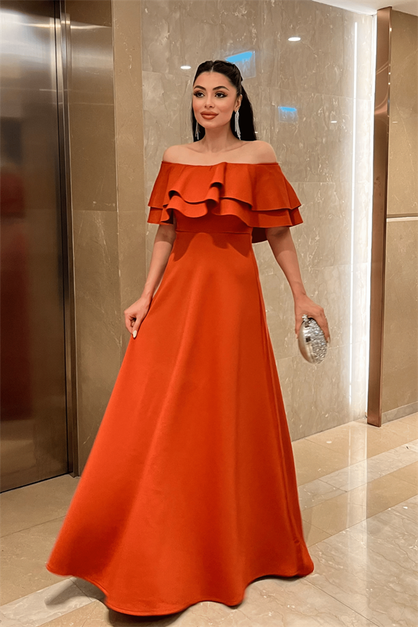 Volanlı Elbise - Kiremit