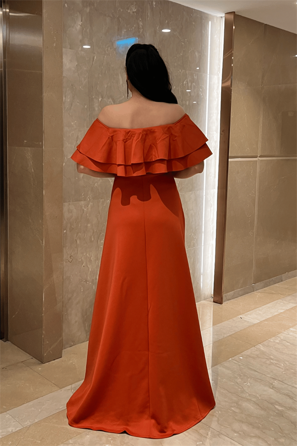 Volanlı Elbise - Kiremit