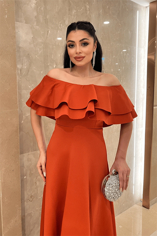 Volanlı Elbise - Kiremit