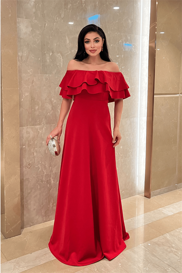 Volanlı Elbise - Kırmızı