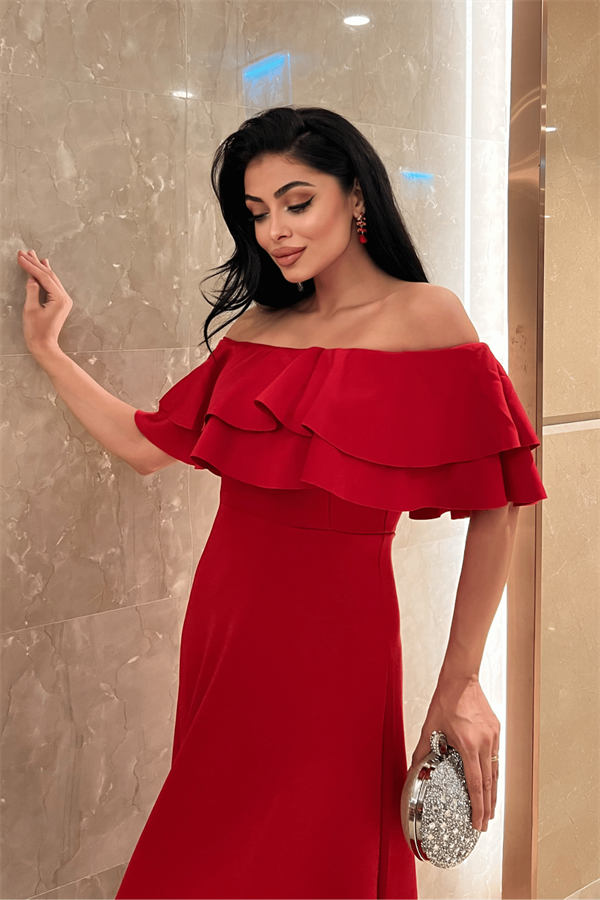 Volanlı Elbise - Kırmızı