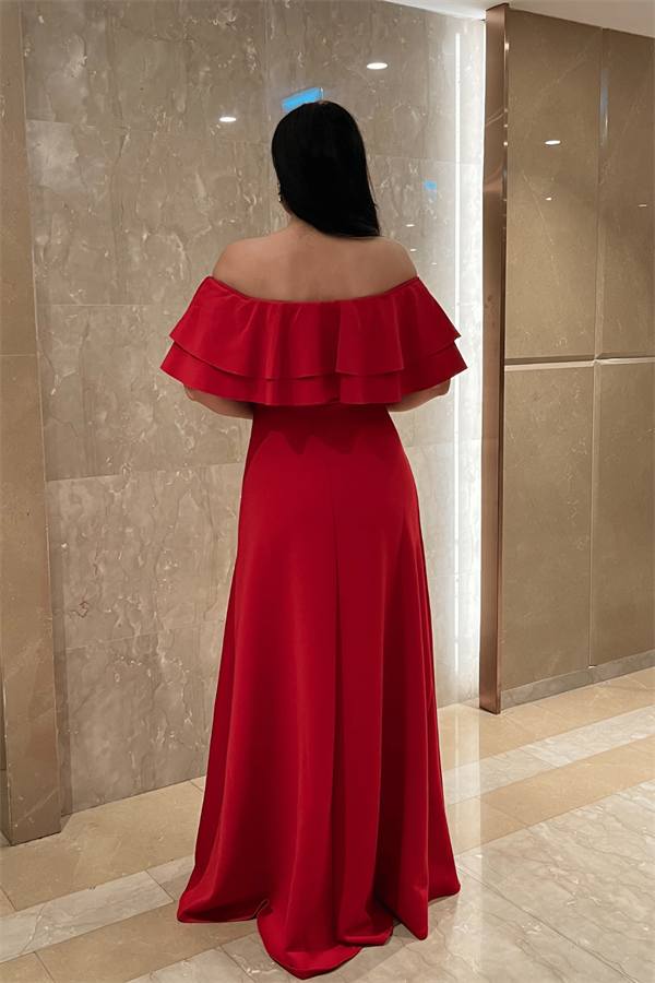 Volanlı Elbise - Kırmızı