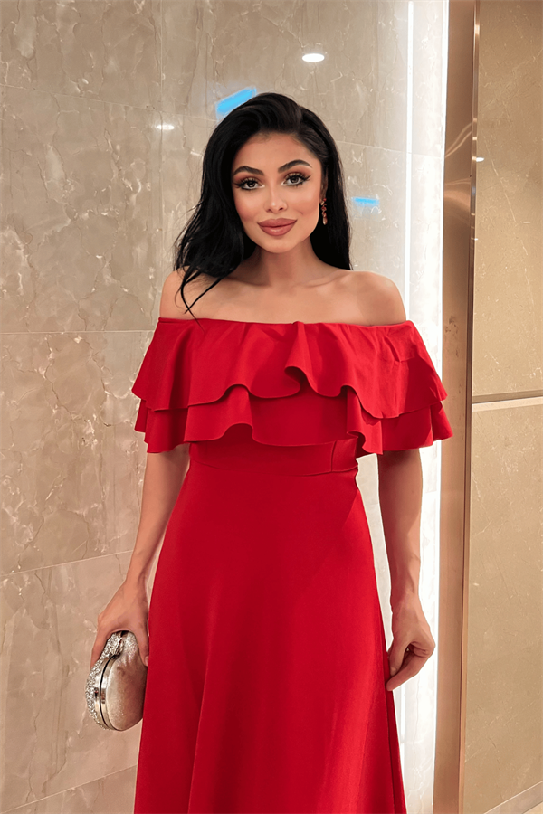 Volanlı Elbise - Kırmızı