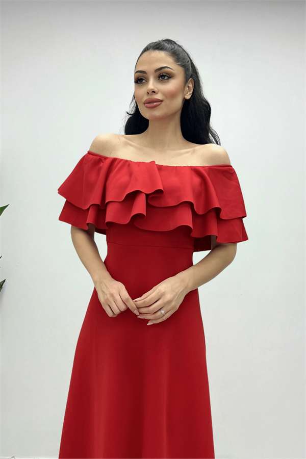 فستان بالفولان - أحمر