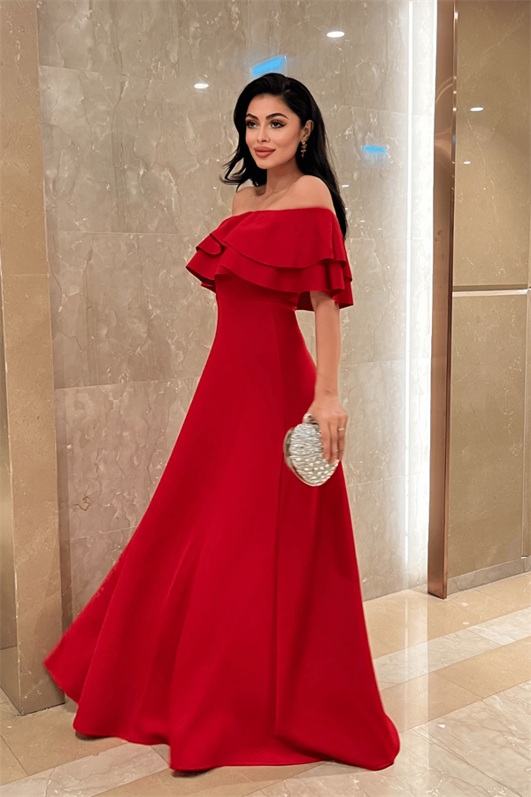 Volanlı Elbise - Kırmızı