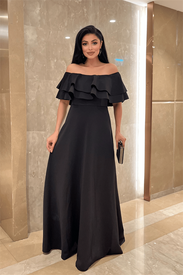 Volanlı Elbise - Siyah