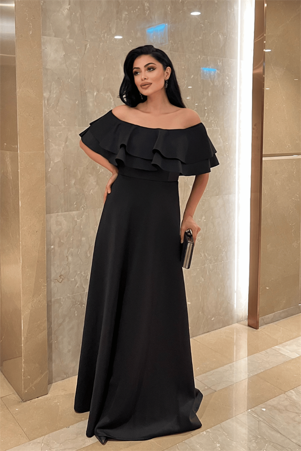 Volanlı Elbise - Siyah